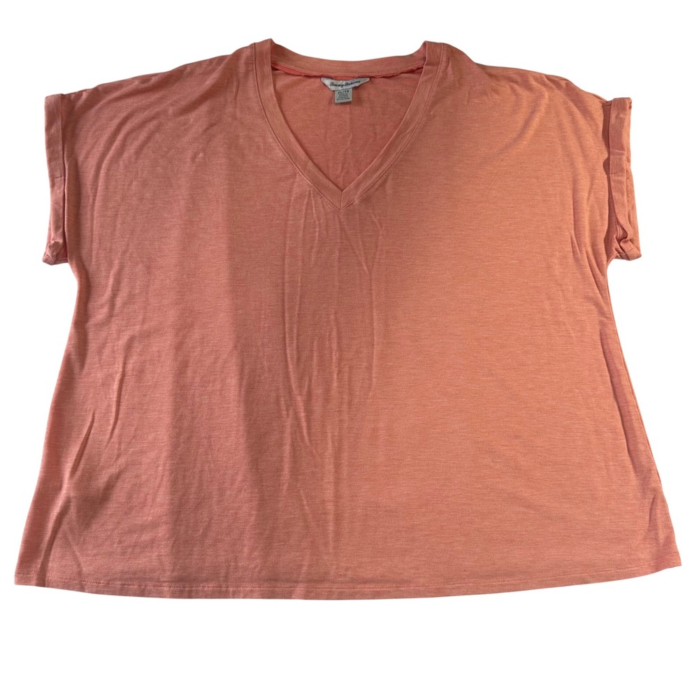 Tommy Bahama Mens XL Coral V-Neck T-Shirt Cuffed Sleeve Tencel Blend TW219726
